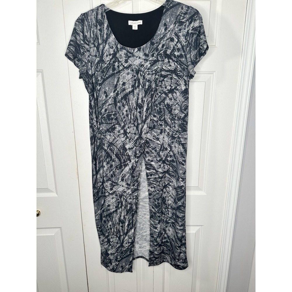 Coldwater Creek Black White Abstract Print Tulip Hem Midi Dress Womens 16P